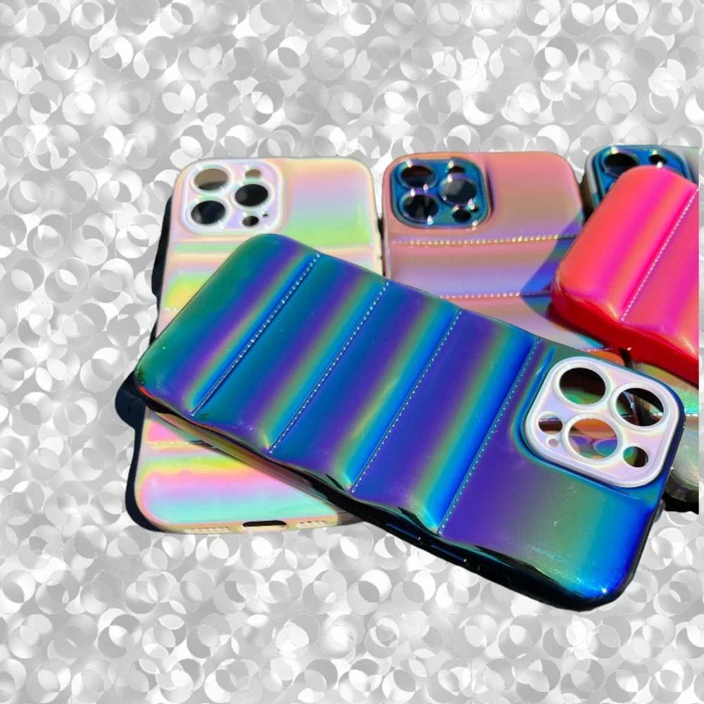 Ivory OFF White iPhone 13 PRO Metallic Ombre Iridescent Pearlized BUBBLE Puffer